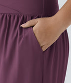 Breezeful™ Pantalon de Vacances Grande Taille Taille Haute avec Découpe Croisée Plissé Poche Latérale Fente et Séchage Rapide