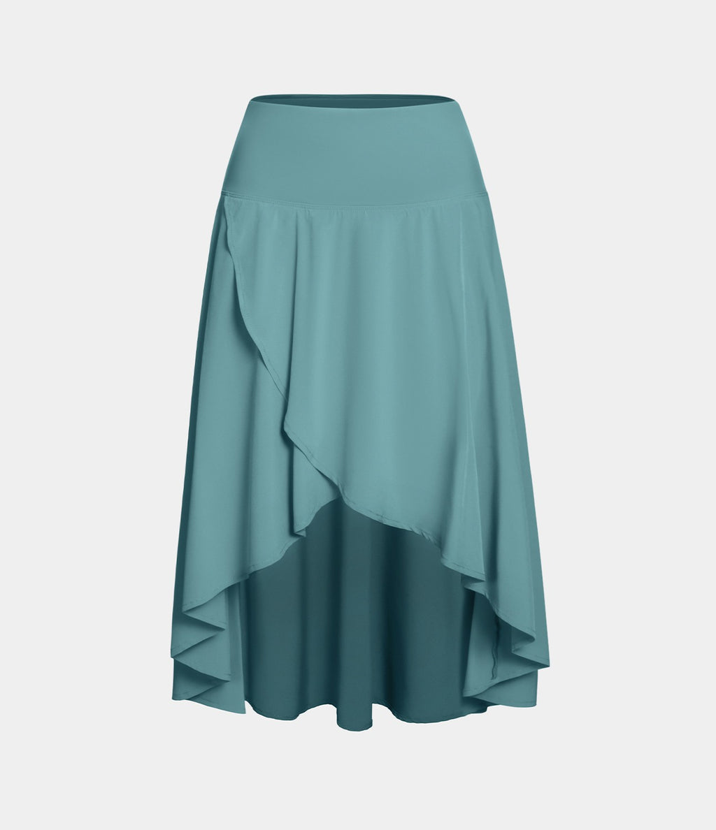 Breezeful™ Jupe Danse Fluide 2-en-1 à Taille Haute Volants Asymétriques Haut-Bas et Séchage Rapide