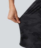 Short de running Halara UltraSculpt™ gainant taille haute imprimé camouflage avec ourlet arrondi et poche - 18 cm