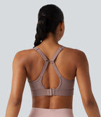 Brassière de sport d'entraînement maintien moyen col U dos nu avec boucle ajustable et [coque moulée 3D]