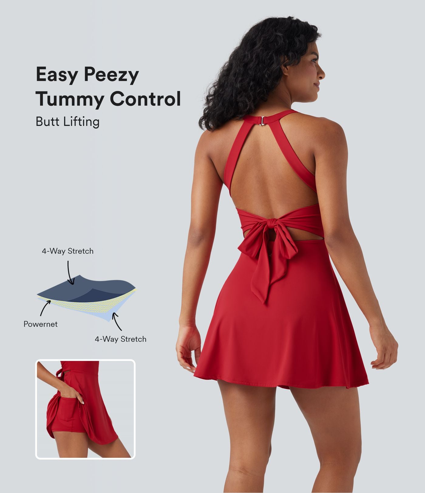 Robe de sport dos nu gainante galbante avec nœud au dos et poches - Easy Peasy SoftlyZero™