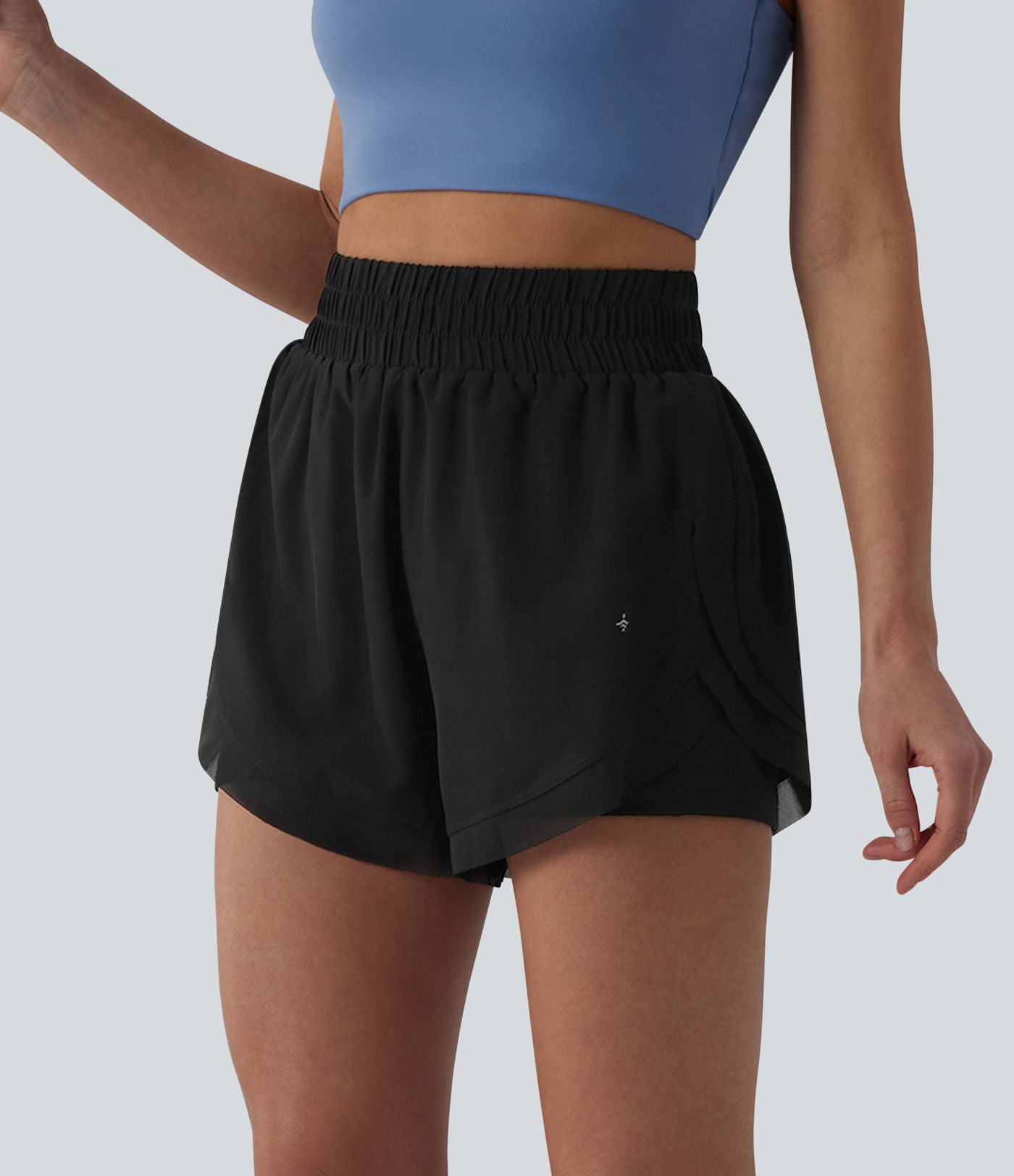 Short de running 2-en-1 taille haute mesh contrasté avec poches
