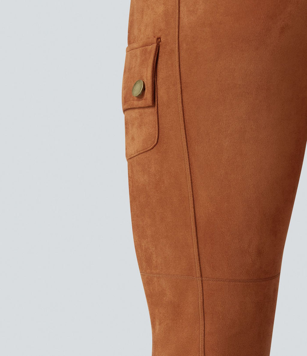 Pantalon cargo équestre en suède, taille haute, avec poches