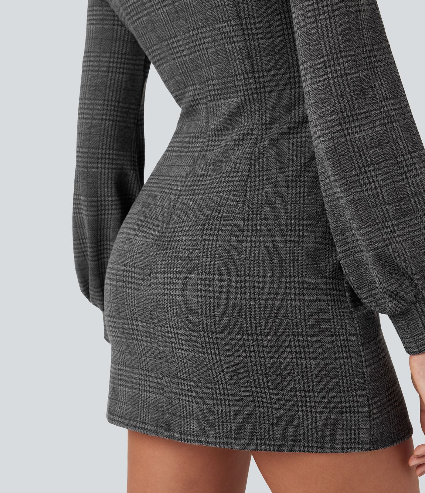 Robe courte col montant manches longues pied-de-poule carreaux