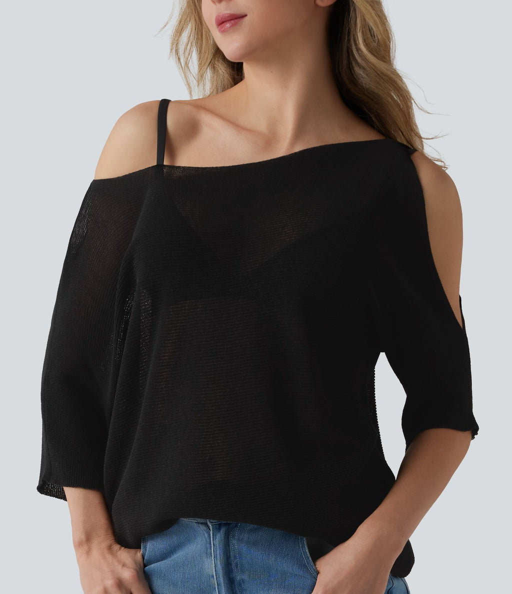 Pull décontracté asymétrique demi-manches