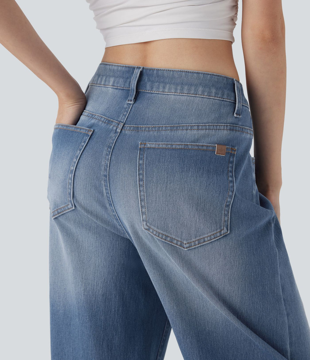 Jean palazzo ample taille mi-haute Halara Flex™ effet délavé avec poches
