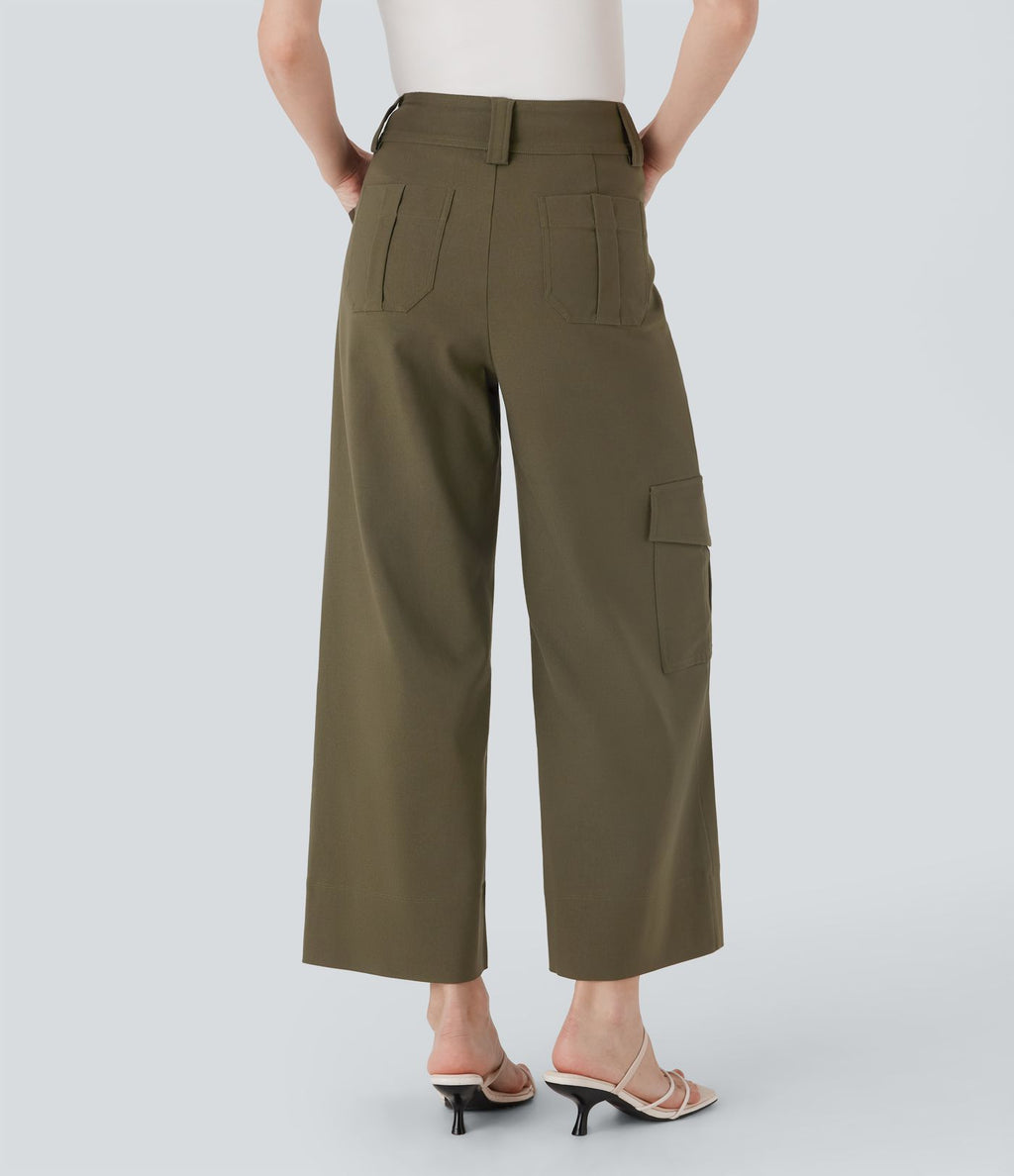 Pantalon cargo de travail taille haute coupe droite avec poches multiples