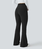 Pantalon décontracté évasé en maille gaufrée, taille haute, avec poches croisées