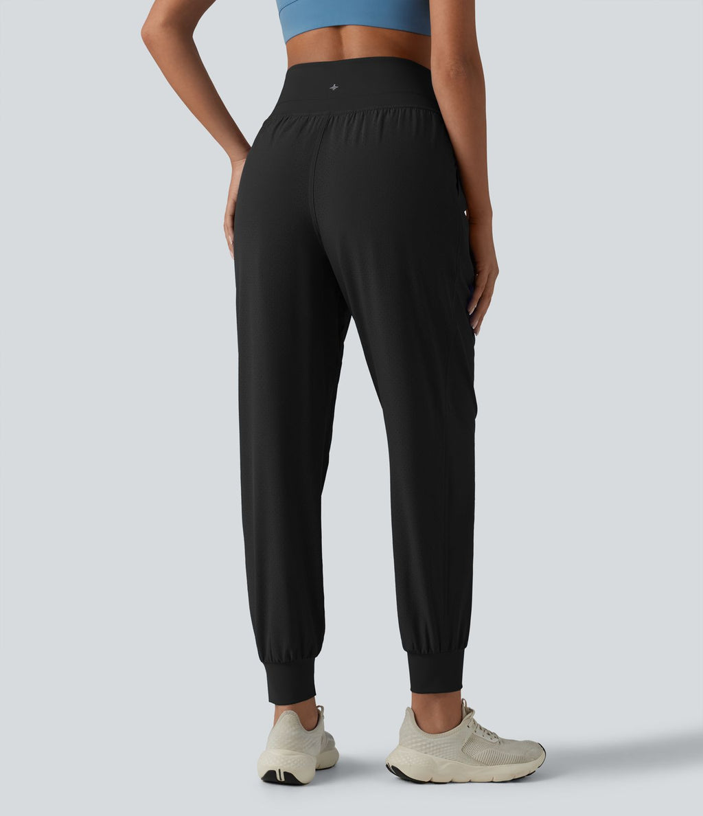 Pantalon de jogging 2 en 1 à taille haute, gainant et à séchage rapide, perforé, avec poches