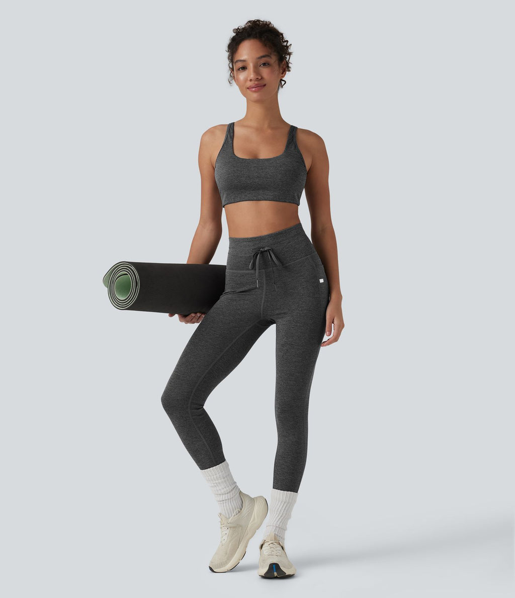 Legging 7/8 de yoga chiné taille haute séchage rapide avec cordon de serrage Halara UltraSculpt™ et poches