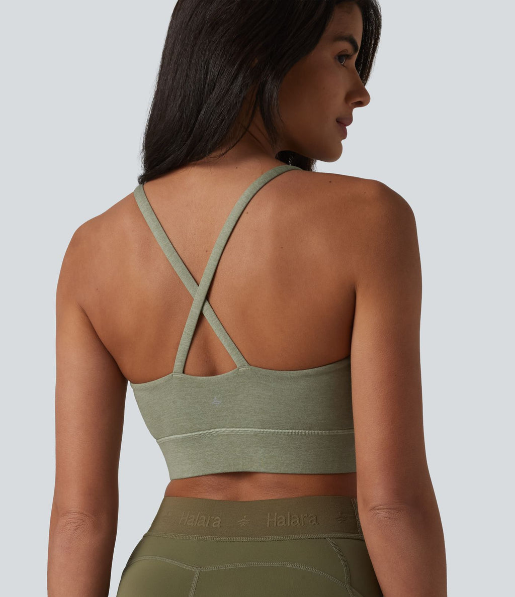 Brassière de sport chinée maintien modéré, dos nu croisé et soutien-gorge intégré