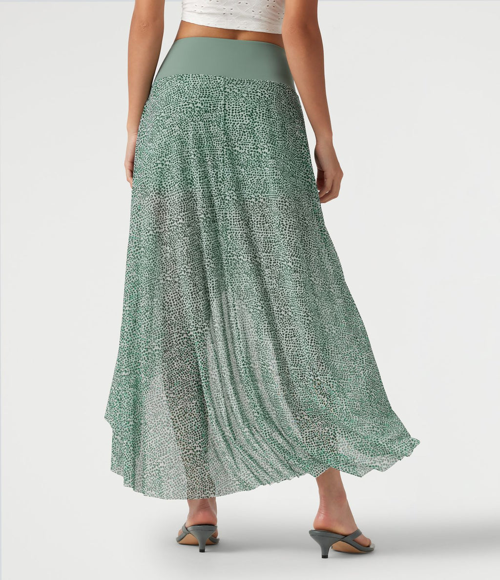Jupe longue en mesh imprimé léopard taille haute asymétrique à volants 2 en 1