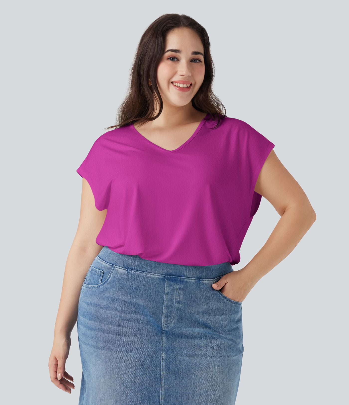 T-shirt décontracté grande taille col V manches courtes