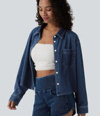 Halara Flex™ Chemise casual rayée en denim à manches longues avec poche