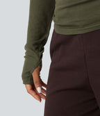 T-shirt décontracté asymétrique en mélange de laine à une épaule et manches longues