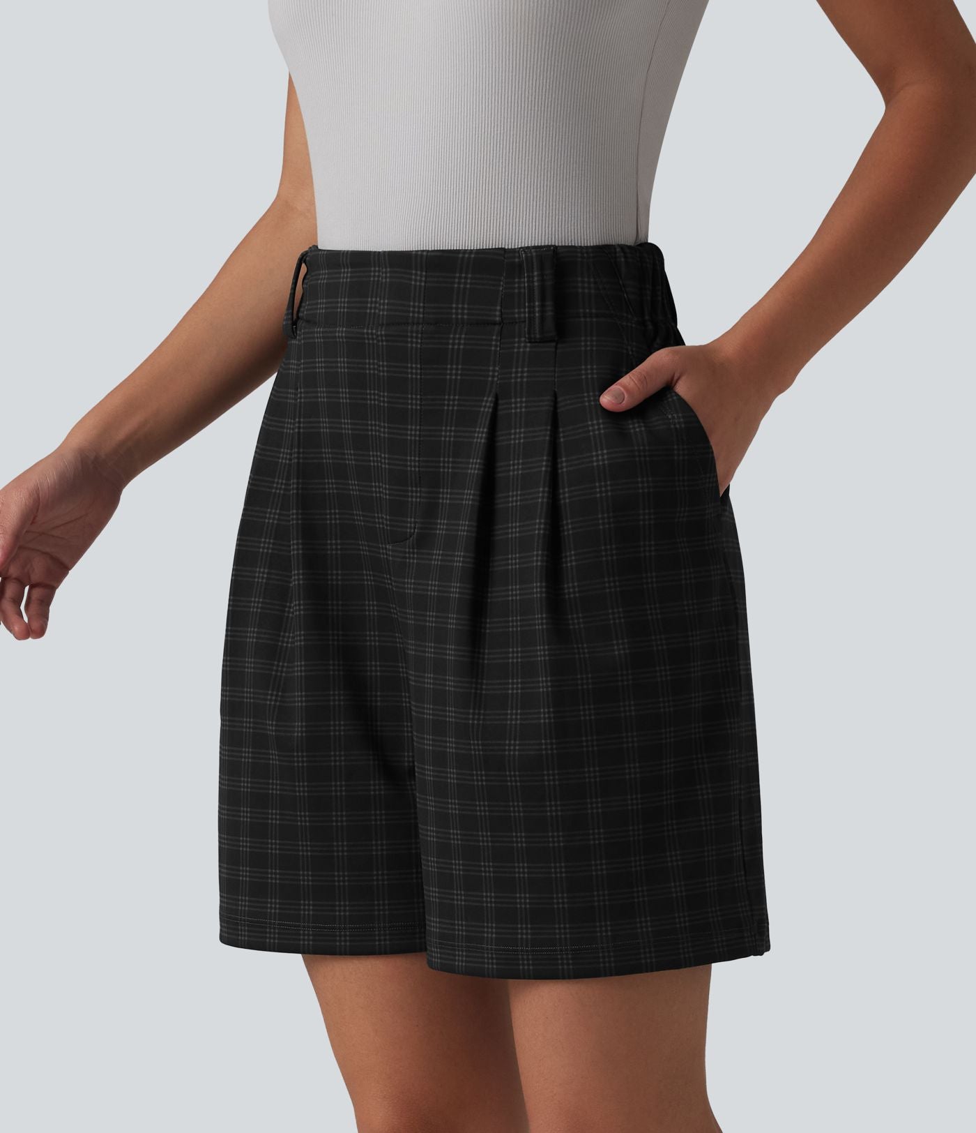 Short de travail ample à carreaux taille haute avec poches