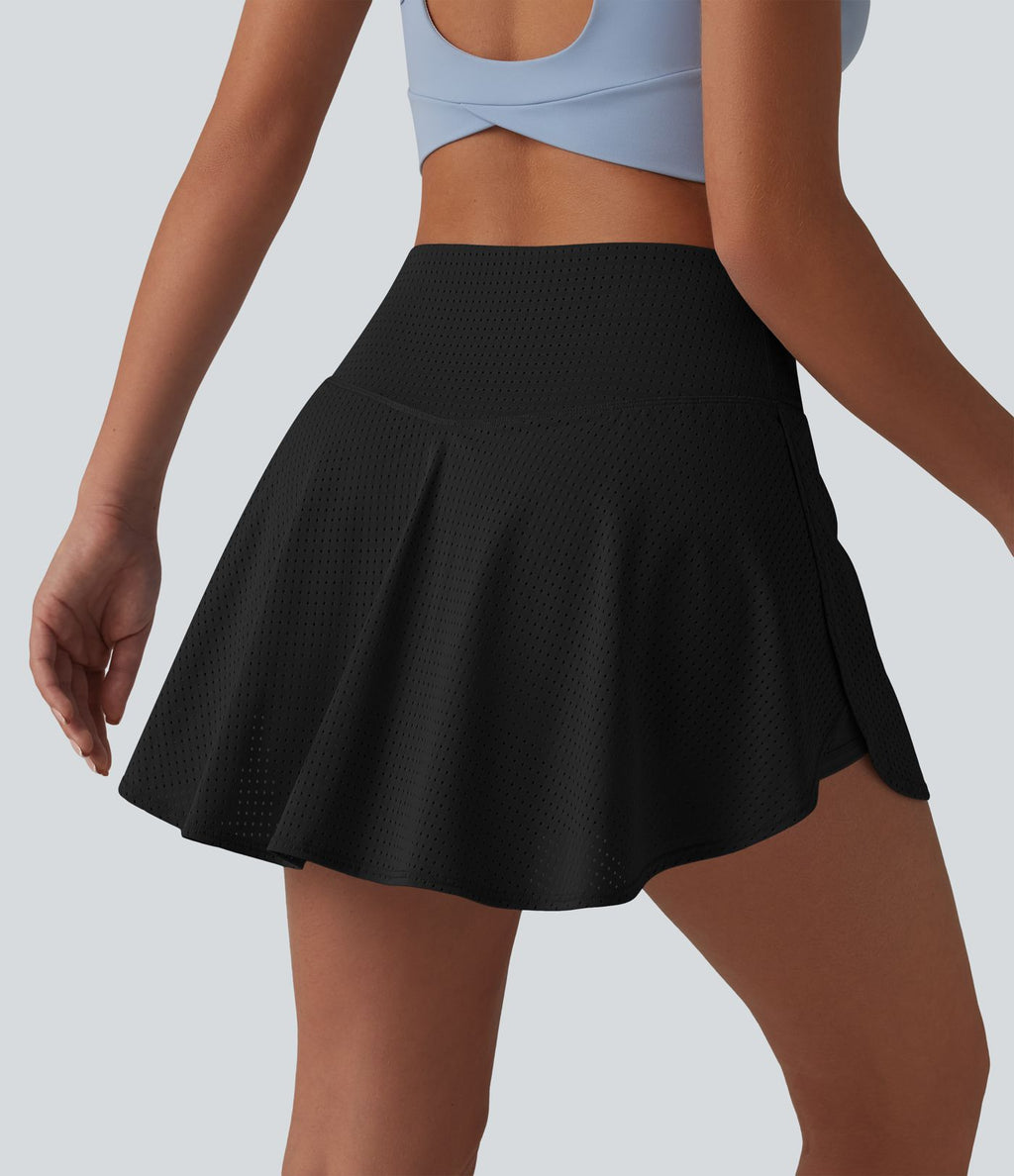 Jupe mini de tennis à œillets, taille haute, 2 en 1, coupe trapèze, croisée, avec poches