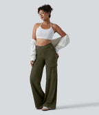 Pantalon cargo DayStretch casual large taille haute en V avec poches