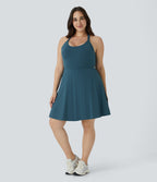Robe Danse Barre Ballet Grande Taille 2 en 1 Col en U Dos Nu avec Découpe Torsadée et Poches Latérales - Plus Longue