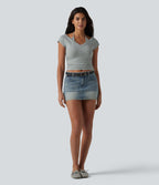 Halara T-shirt casual 2 en 1 en jersey de coton manches courtes dos noué froncé