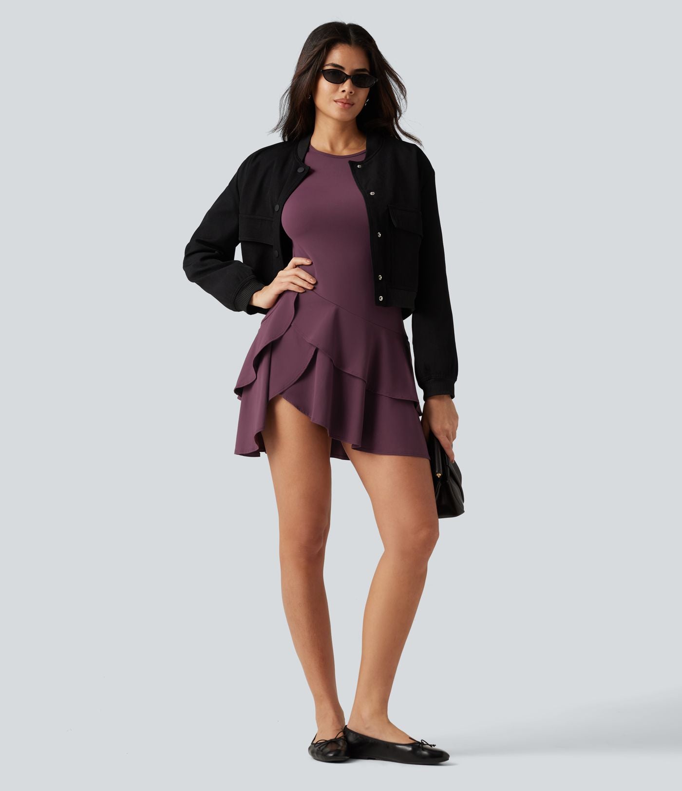 Robe mini SoftlyZero™ Airy effet frais InstantCool à manches longues, encolure arrondie et volants superposés