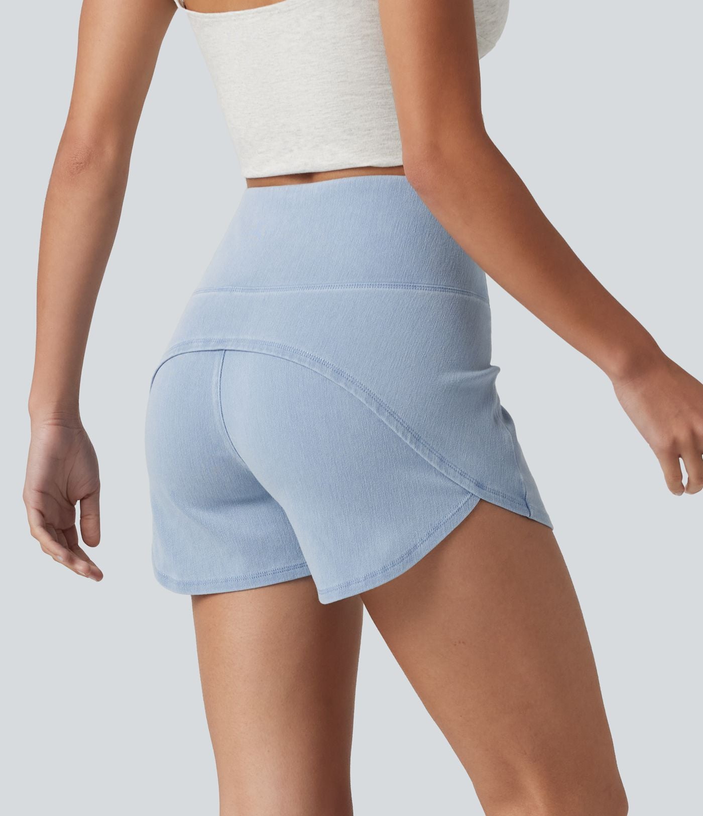 Halara Flex™ Short casual en jean skinny gainant taille haute à ourlet arrondi avec poches