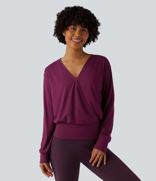 Blouse de travail col V croisée manches longues