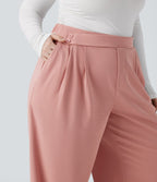 Pantalon décontracté grande taille large en maille gaufrée, taille haute, avec poches