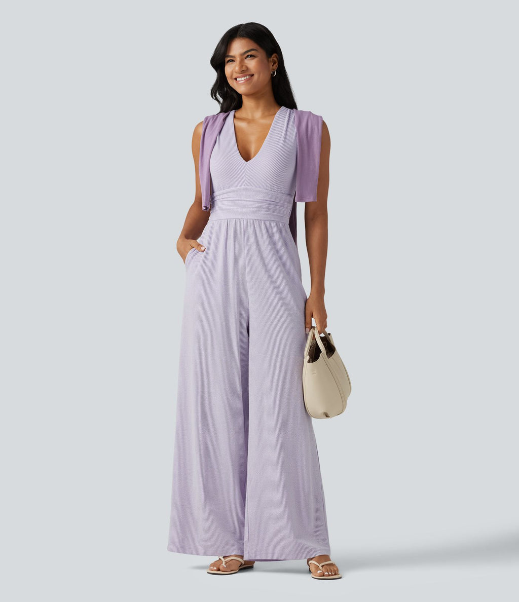 Combinaison sans manches col V à rayures avec brassière intégrée et poches – Édition Easy Peasy