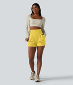 Short de yoga SoftlyZero™ Airy taille haute froncé effet frais InstantCool 7,5 cm avec poches