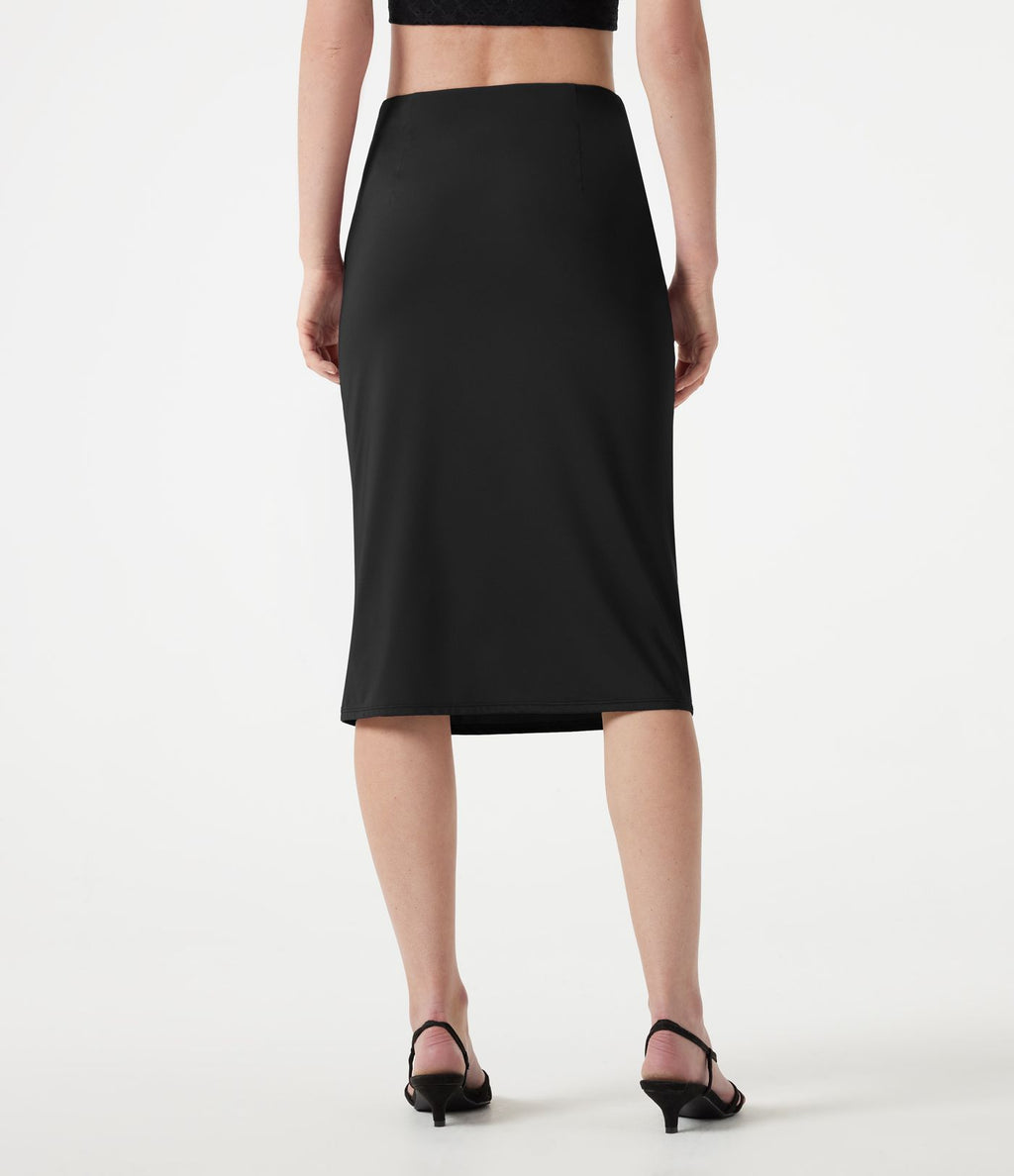 Jupe crayon midi décontracté taille haute extensible aspect satiné à effet frais InstantCool avec fronces