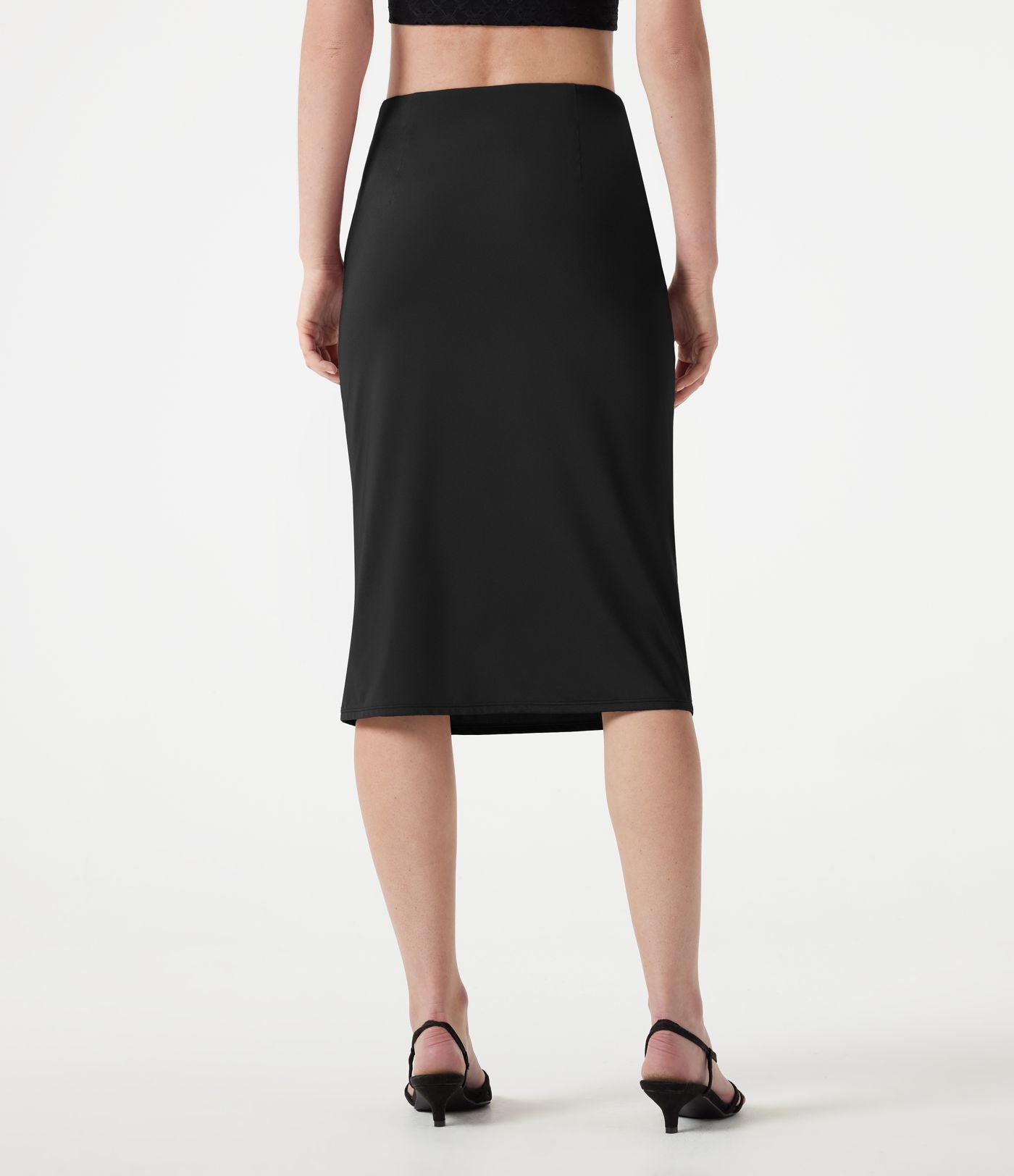 Jupe crayon midi décontracté taille haute extensible aspect satiné à effet frais InstantCool avec fronces