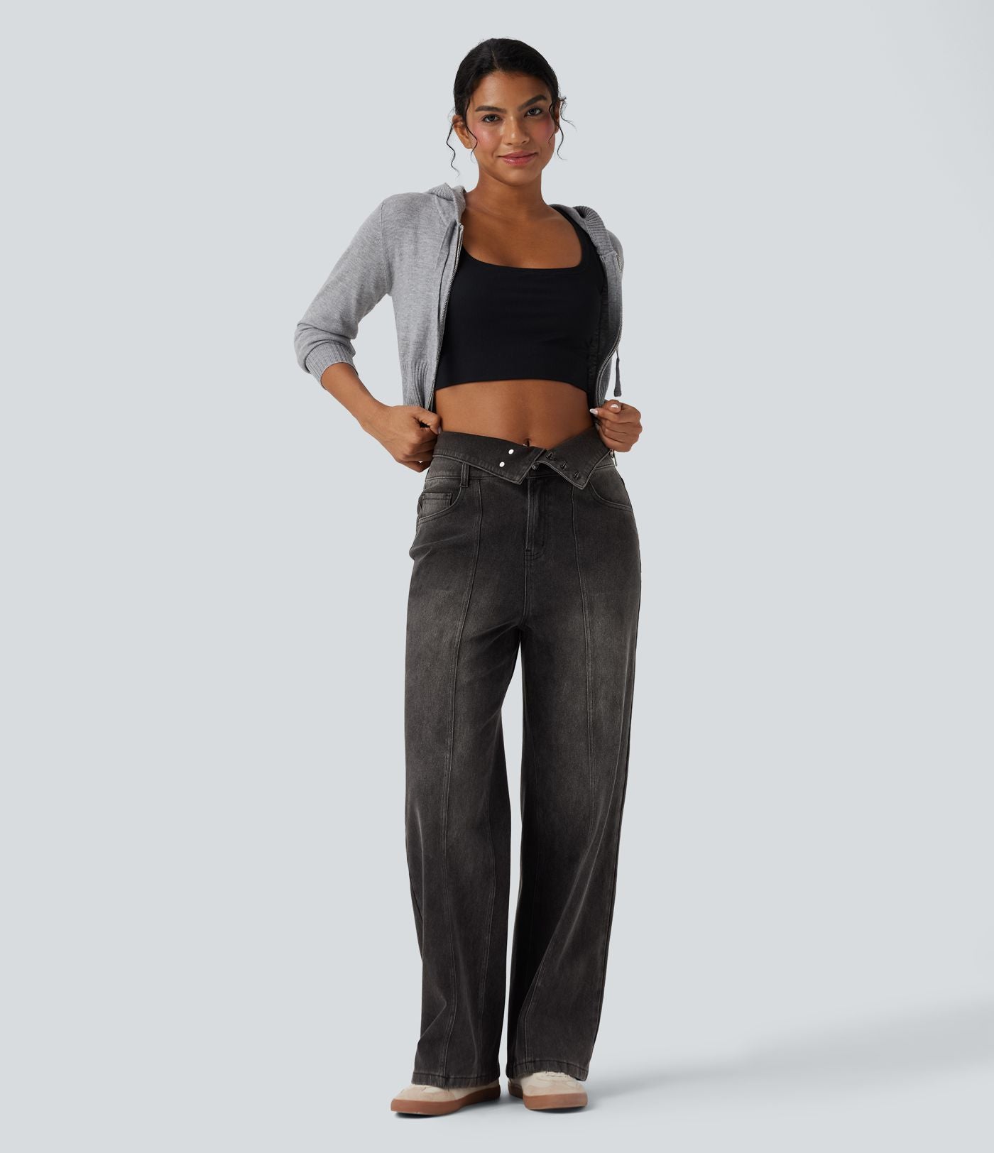 Jean décontracté Halara Flex™ jambe droite taille haute rabattable avec poches