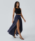 Breezeful™ Jupe Taille Haute Casual Maxi Séchage Rapide Fluide Fente Plissée 2 en 1