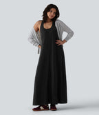 Robe longue fluide casual col U
