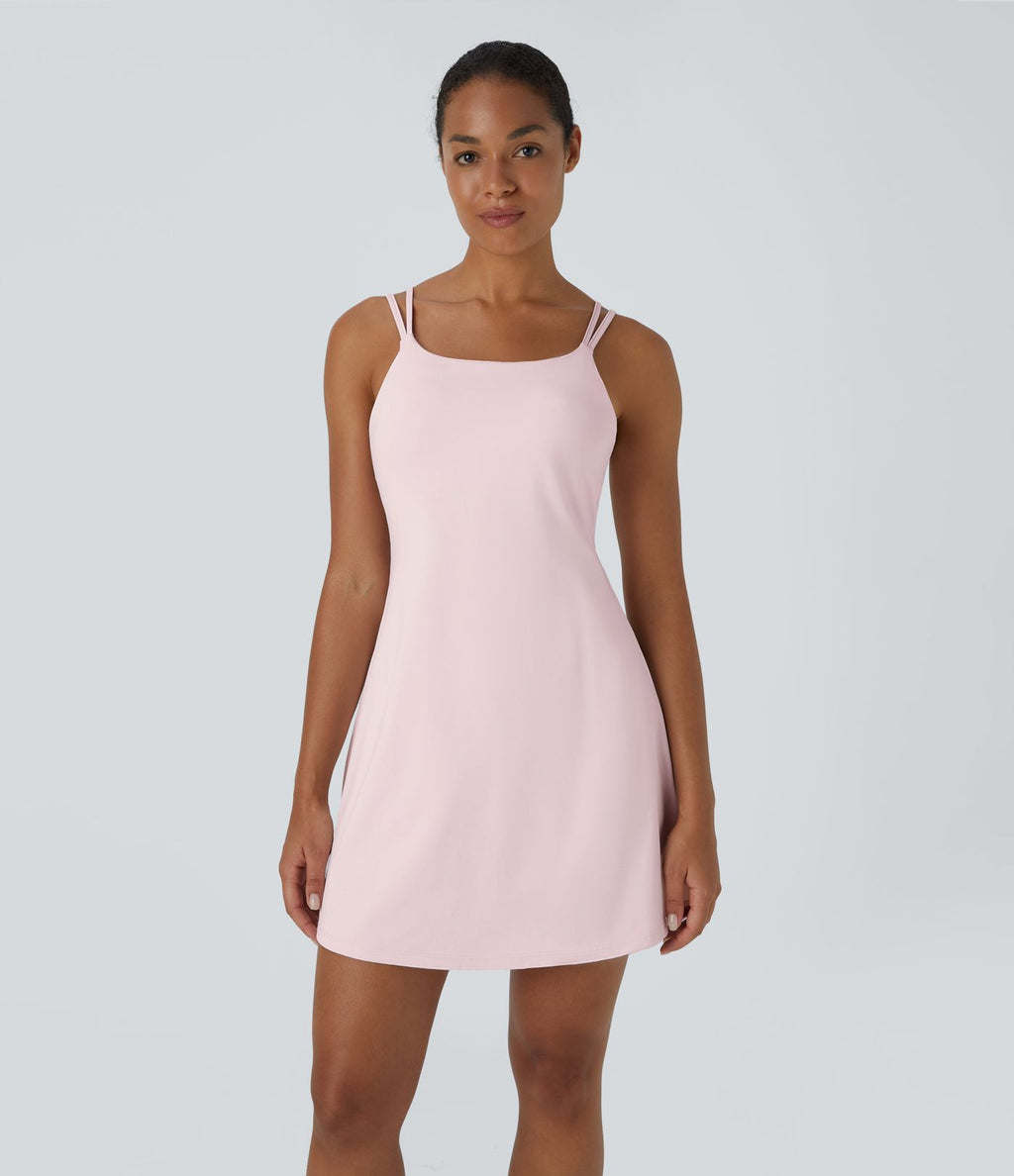 Robe de sport danse 2-pièces SoftlyZero™ Plush double bretelles caraco avec poche A-D