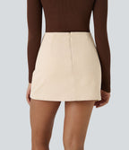 Mini-Jupe Casual en Velours Côtelé 2 en 1 Fermeture Éclair Invisible Taille Haute