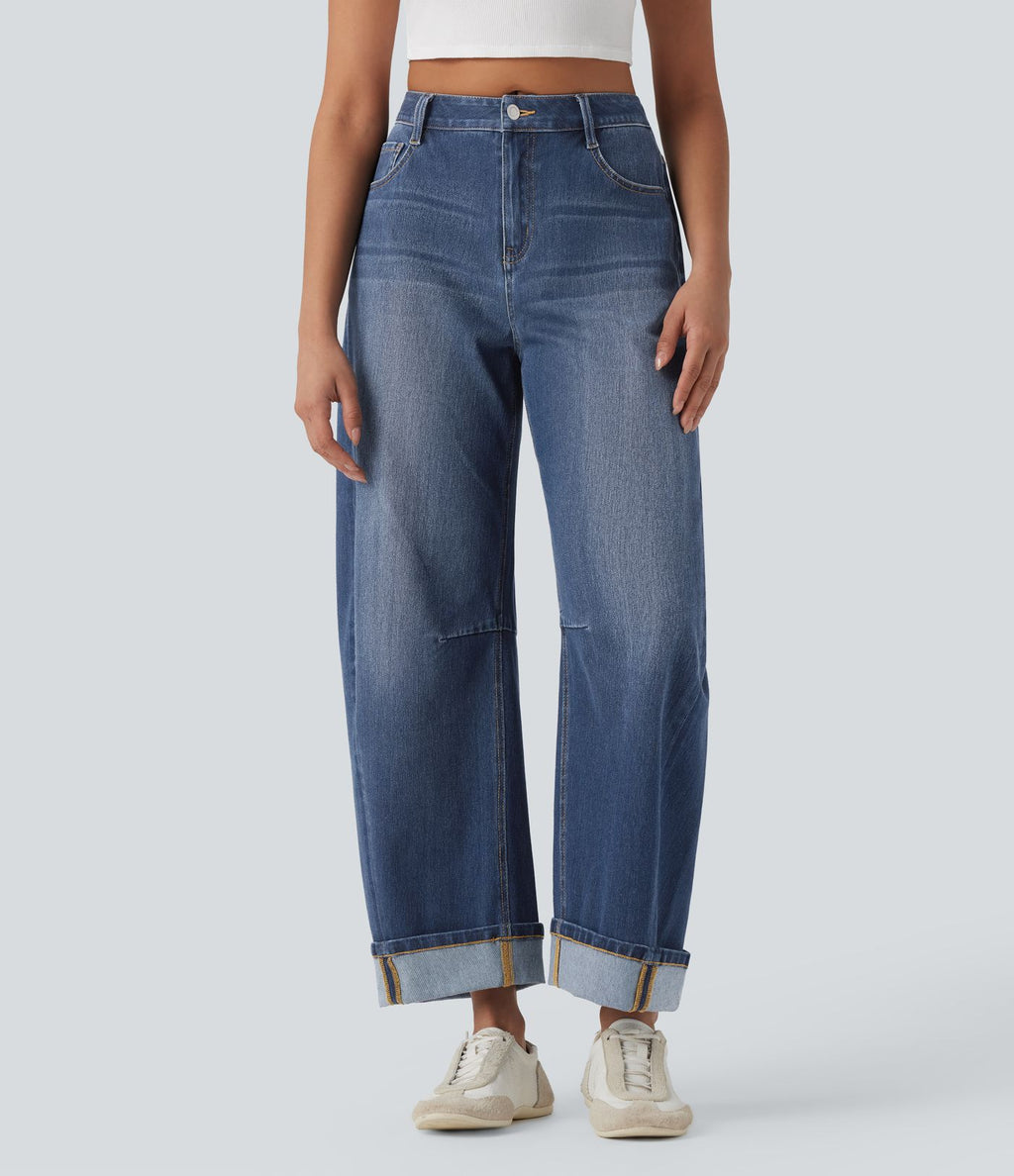 Jean Barrel Halara Flex™ taille mi-haute coupe tonneau effet délavé avec poches