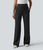 Halara Flex™ Pantalon tailleur évasé taille mi-haute à carreaux avec poches