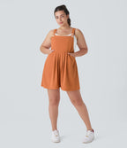 Salopette Casual en Gaufré avec Bretelles Réglables Boutons et Poches Multiples Grande Taille