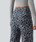 Pantalon large décontracté taille haute croisé imprimé léopard en tissu gaufré avec poches