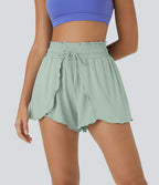 Short Casual 7,5cm Empilé Taille Haute Bordures Volantées Taille Élastique Cordon de Serrage