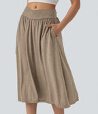 Jupe midi casual fluide croisée taille haute avec poches