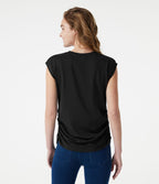 T-shirt casual froncé à col rond et manches courtes