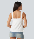 Débardeur décontracté froncé avec cordon de serrage, broderie anglaise et soutien-gorge intégré