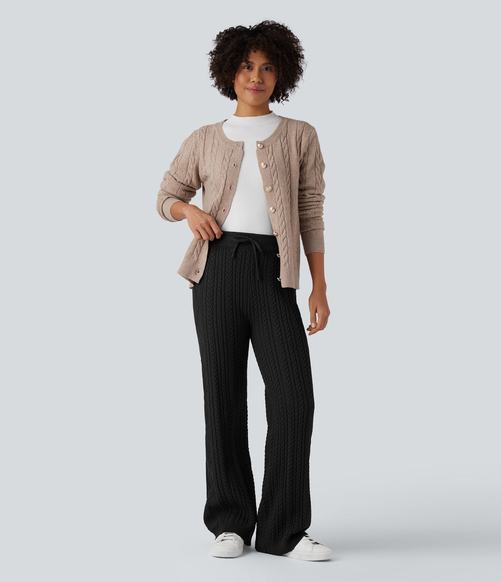 Pantalon décontracté en maille taille mi-haute avec cordon de serrage