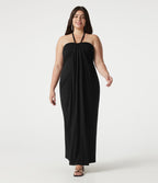 Robe maxi grande taille col halter dos nu avec lien au dos et poches