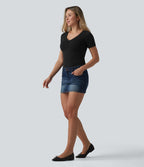 Halara T-shirt décontracté en jersey de coton, col V, manches courtes, brassière intégrée, bonnets B-DD