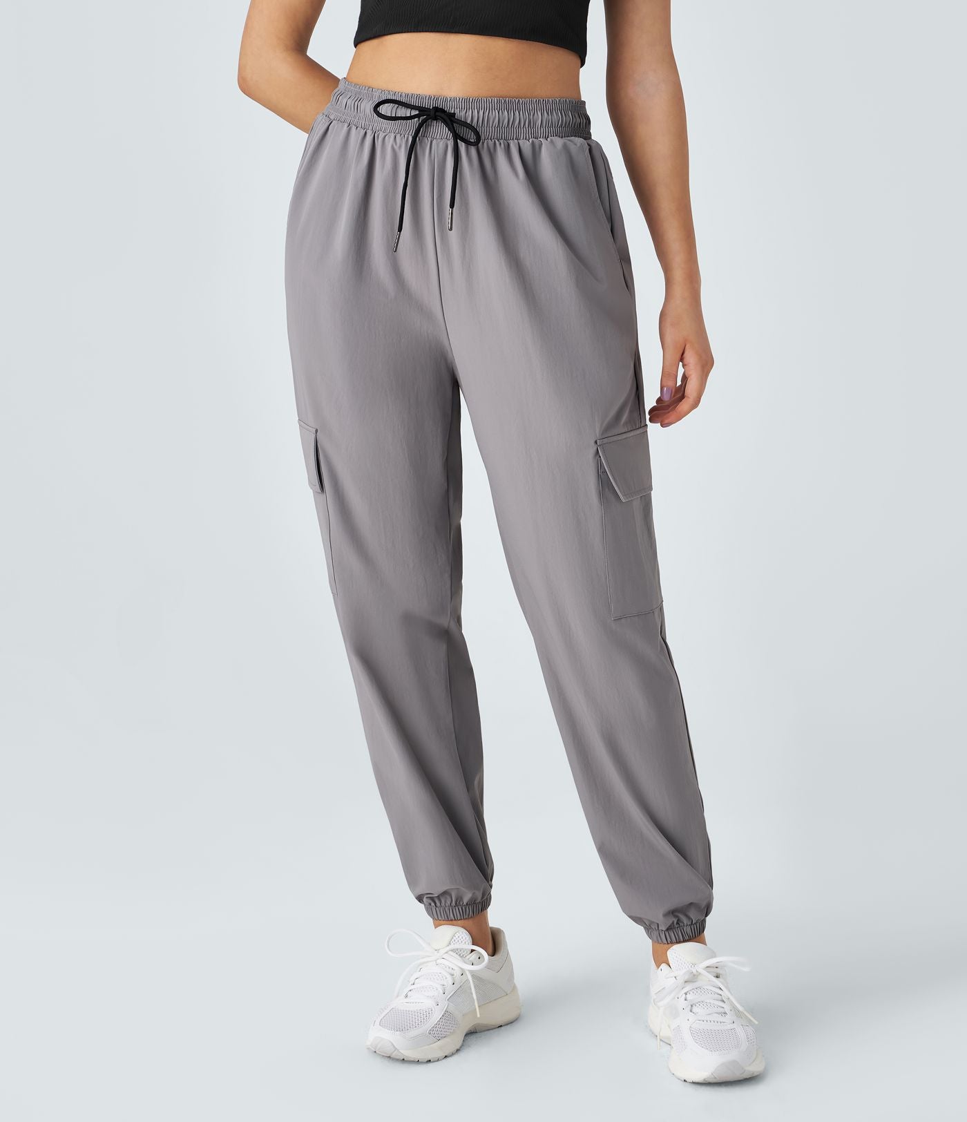 Jogging Cargo Casual à Taille Mi-Haute Cordon de Serrage et Poches Latérales