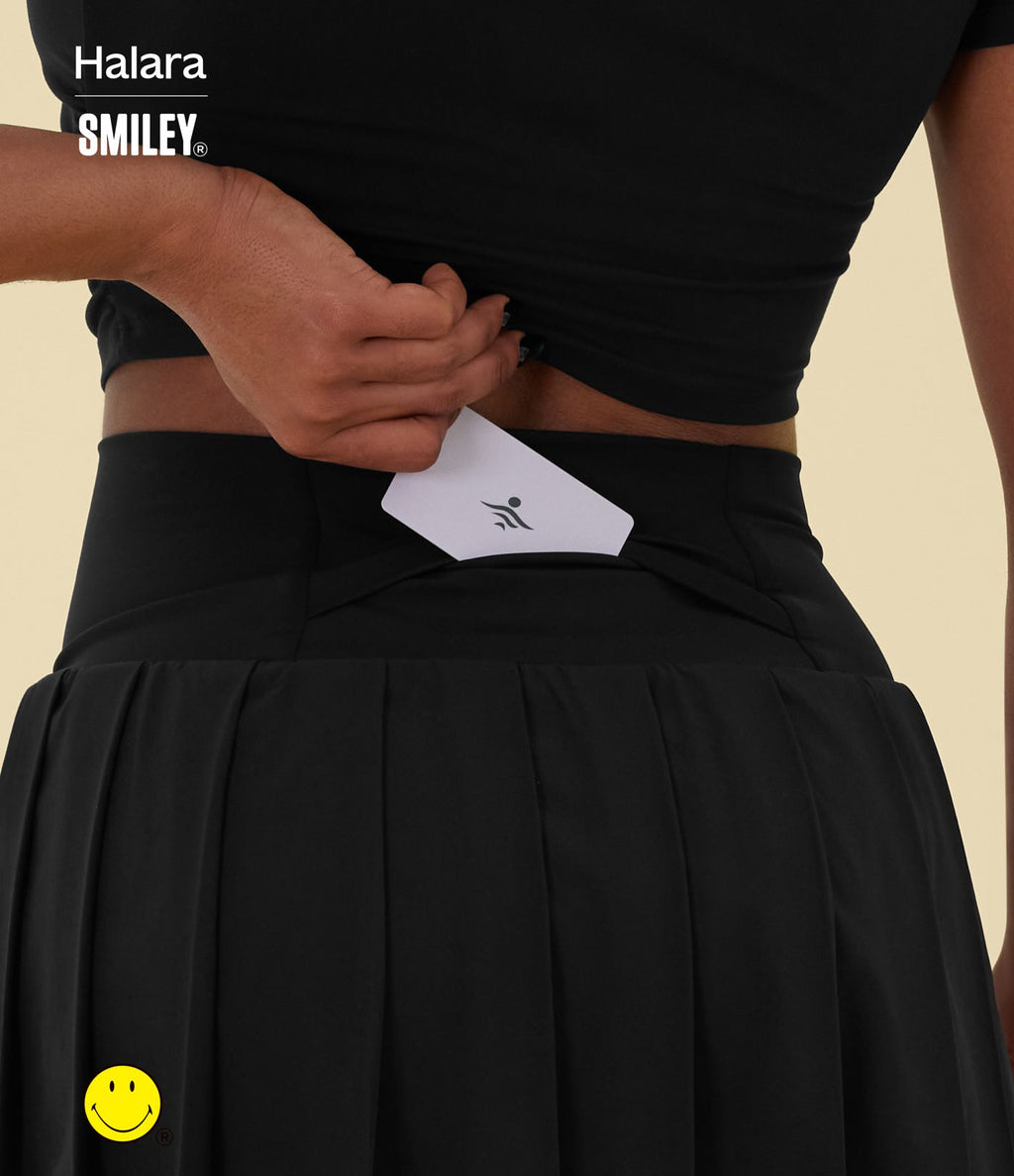 Jupe mini de danse plissée 2-en-1 Halara X Smiley® Breezeful™ taille haute à ourlet asymétrique séchage rapide avec poches